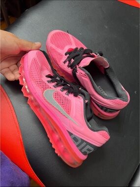 Nike Pink and Black Air Max Sneakers with Silver Swoosh Sz 8